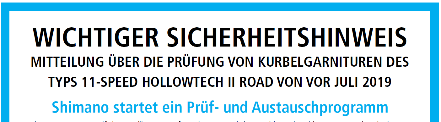 Shimano Sicherheitshinweis