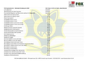 Werkstatt Preisübersicht all-ride